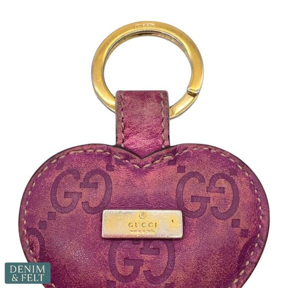 Gucci Monogram Leather Heart Key Ring in Magenta Pink with Gold Hardware - Picture 7 of 12